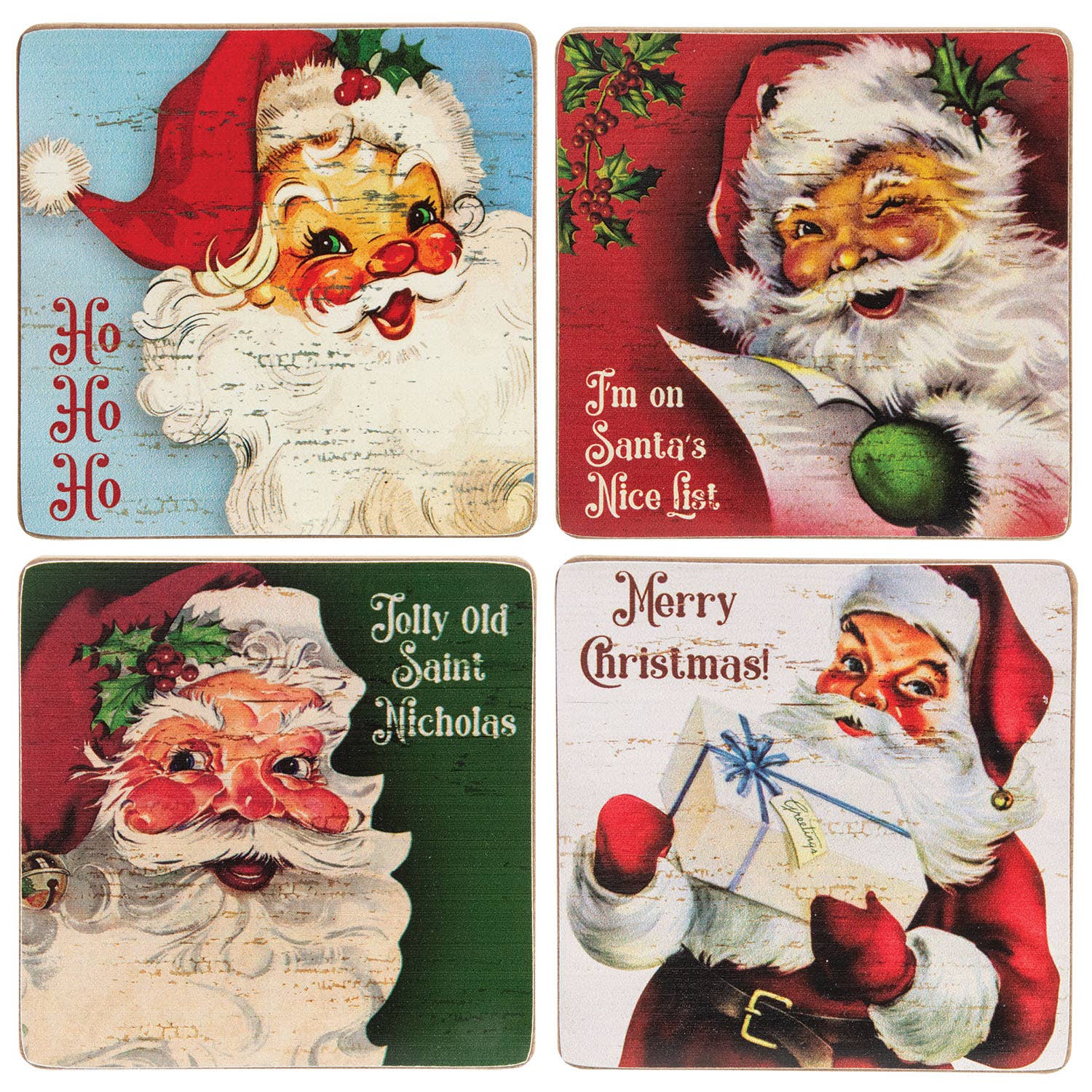 The Hearthside Collection - Wholesale Coasters - 5/Set - Vintage Santa Coasters & Holder1