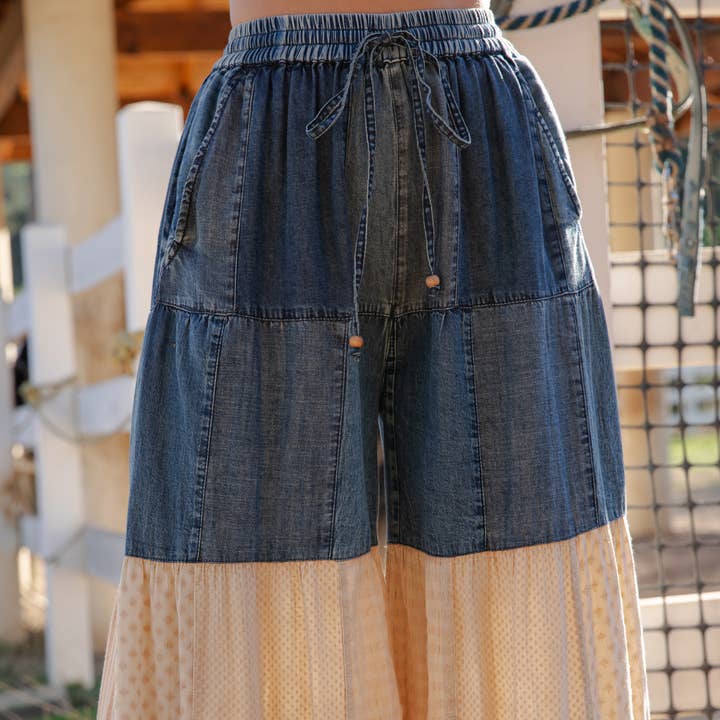 Young Threads - Venta al por mayor Pantalones - Mujer - Pantalones de Encaje y Punto con Inserciones de Parche en Denim de Capas Boho (Nuevo)32