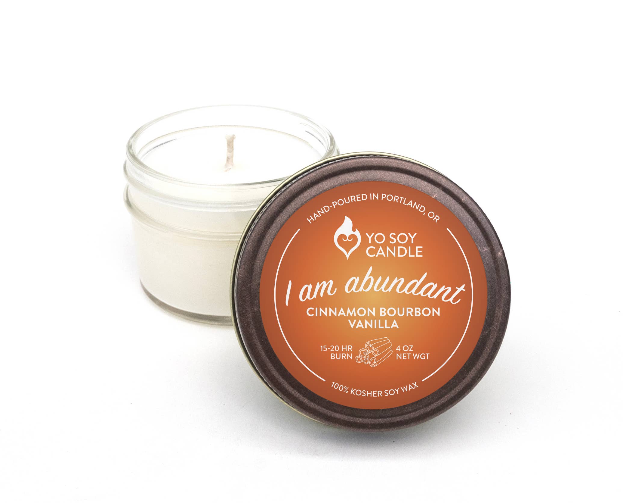 Yo Soy Candle - Wholesale Jar/Filled Candle - I AM ABUNDANT : Cinnamon Bourbon Vanilla Soy Candle