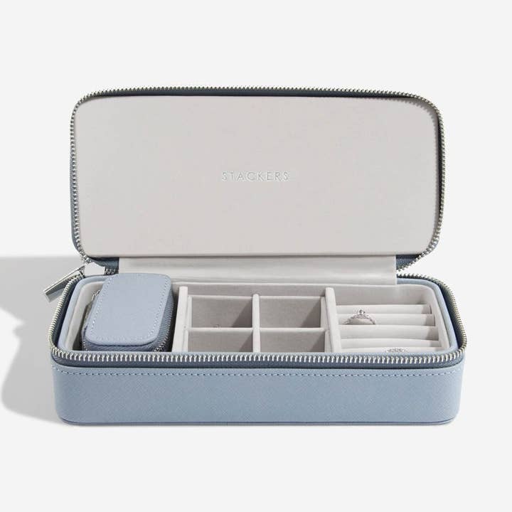 Stackers – wholesale Jewellery box/organiser – Dusky Blue Large Zipped Travel Jewellery Box0