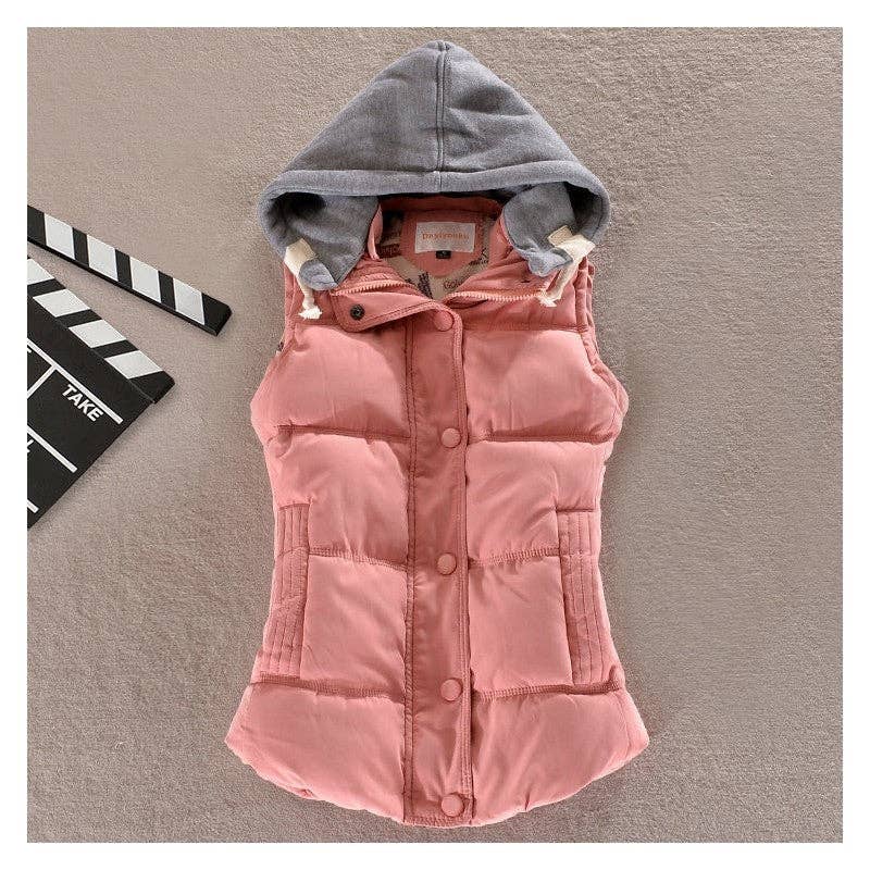 Plush Looks - Wholesale Vest - Dames - Kort katoenen vest met capuchon en trekkoord4