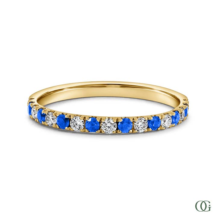 Fede a metà strada con zaffiro e diamante rotondo (0,38 CTW) per la vendita all'ingrosso da parte di Orchid Gems Fine Jewelry