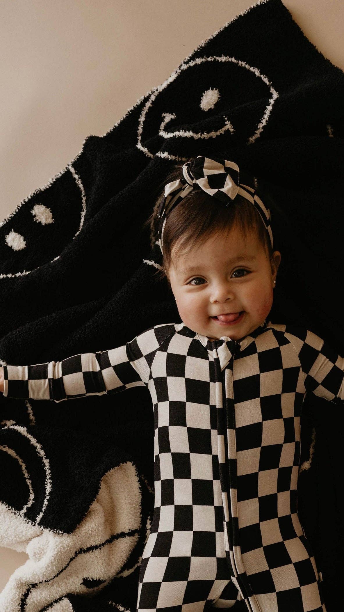 Forever French Baby - Wholesale Sleepsuit - Baby - Bamboo Zip Pajamas | Black Checkerboard4
