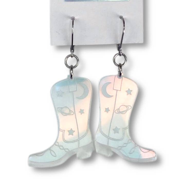 Orecchini pendenti a stivale da cowboy spaziale - Iridescenti per la vendita all'ingrosso da parte di Vinca