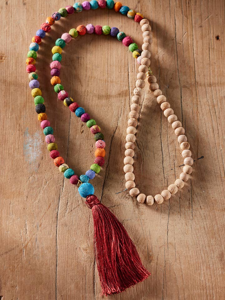 Recycled Sari Bead Tassel Necklace for wholesale by Namaste