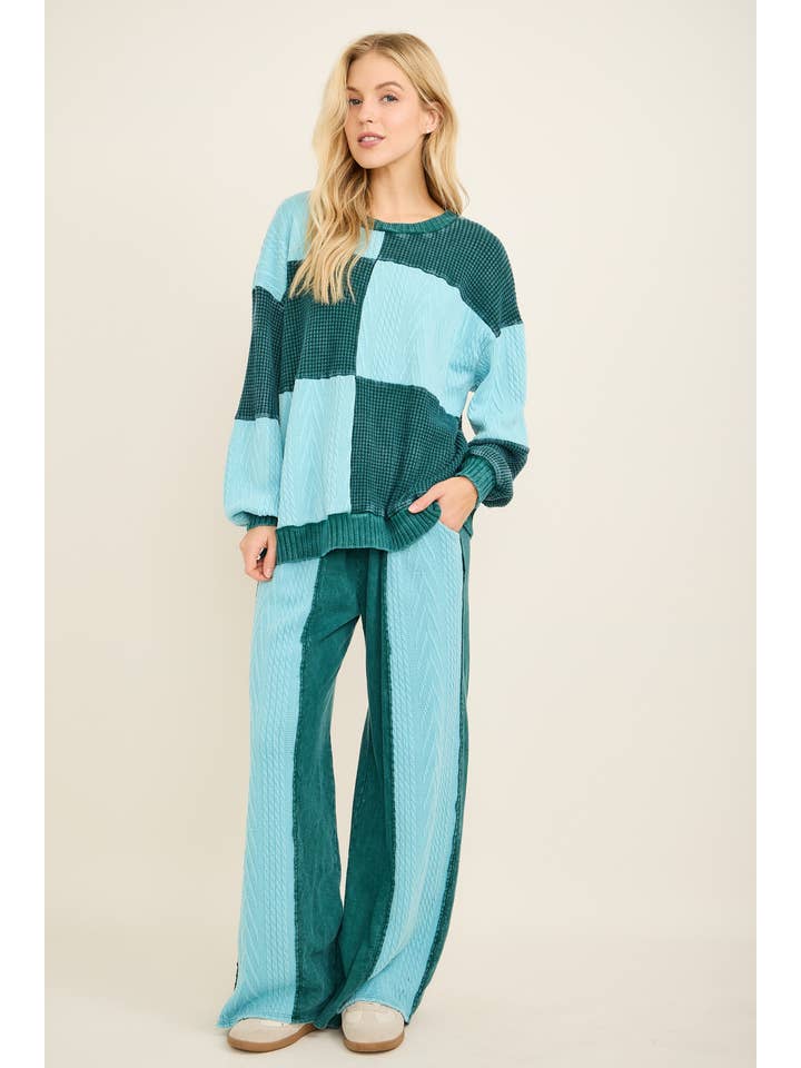 J.Her - Wholesale Knit Sweater - Women's - Mineral Washed Fall Winter Boho block Sweather Top HT67916