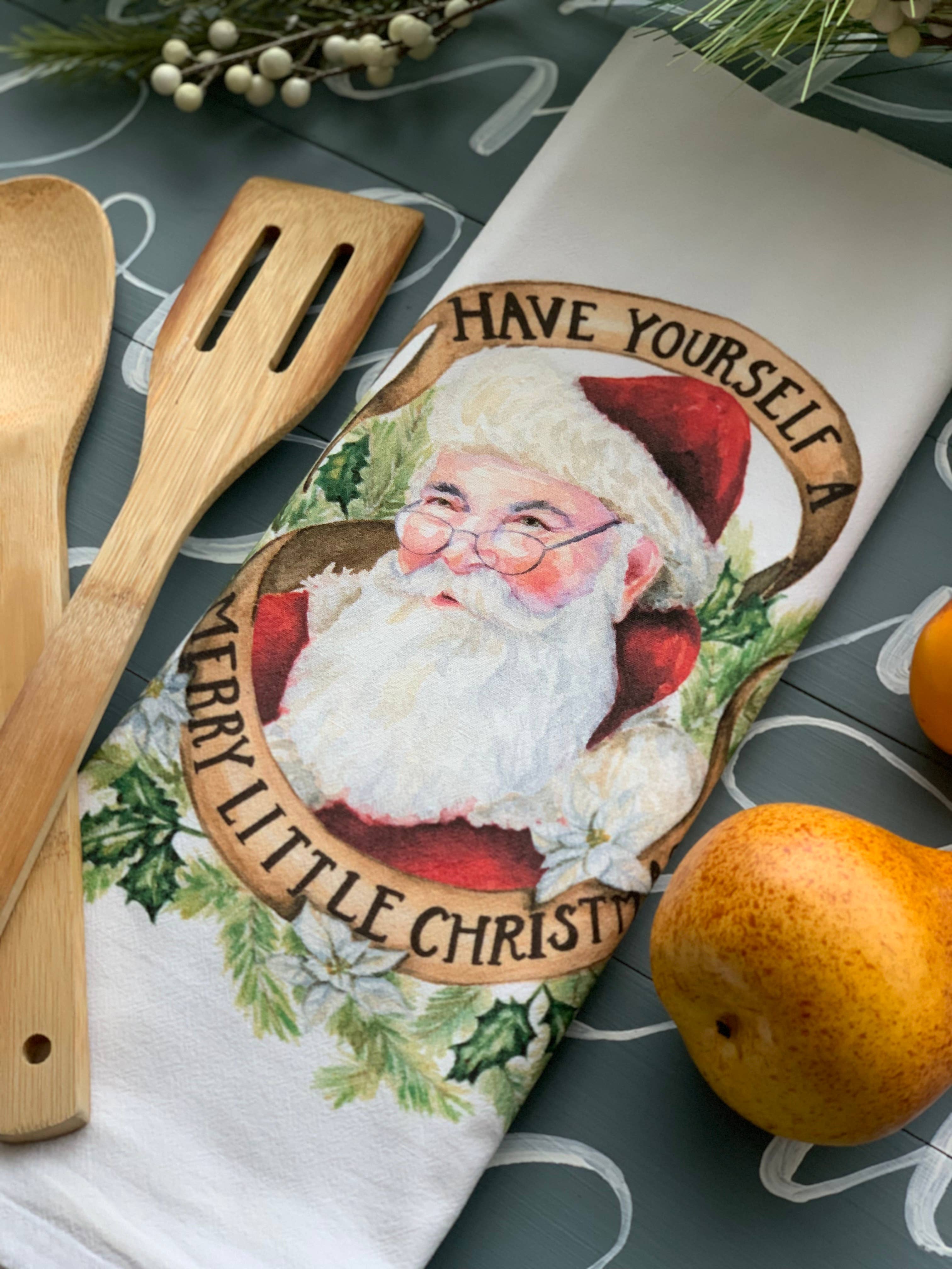 Meadowbrook Lane - Wholesale Tea Towel - Watercolor Merry Little Christmas Santa Flour Sack Tea Towel1