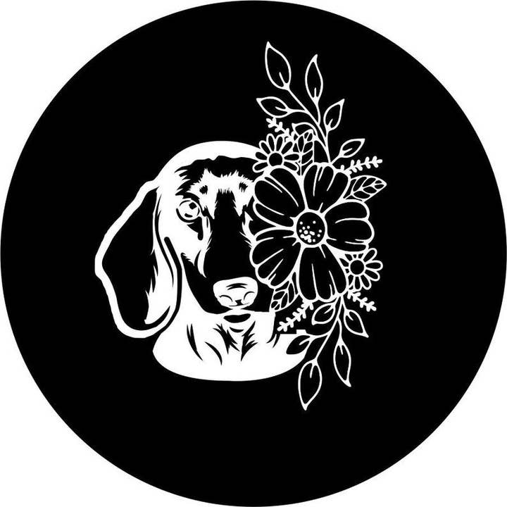 Dachshund With Flowers Black Spare Tire Cover for wholesale by Dirty Acres