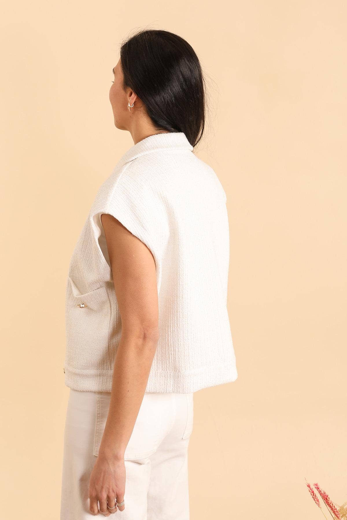 Attrait Paris – Blusão - Mulher por atacado – Casaco sem mangas de tweed com botões dourados12