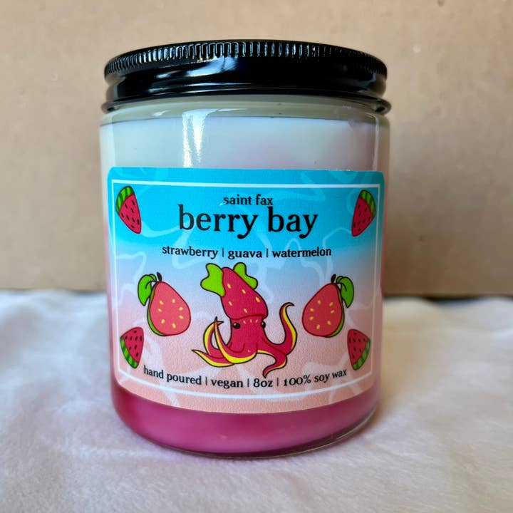Saint Fax - Venta al por mayor Velas en tarros - Berry Bay - Vela de soja con fresa y sandía, 8 onzas