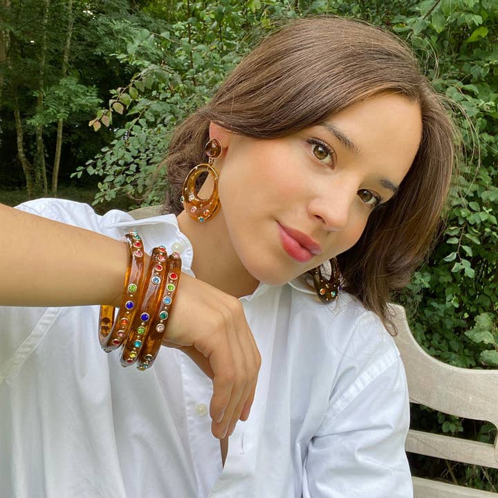 Michael Nash Jewelry - Wholesale Dangle Earrings - Studded Tortoise Resin Large Hoop Earrings2