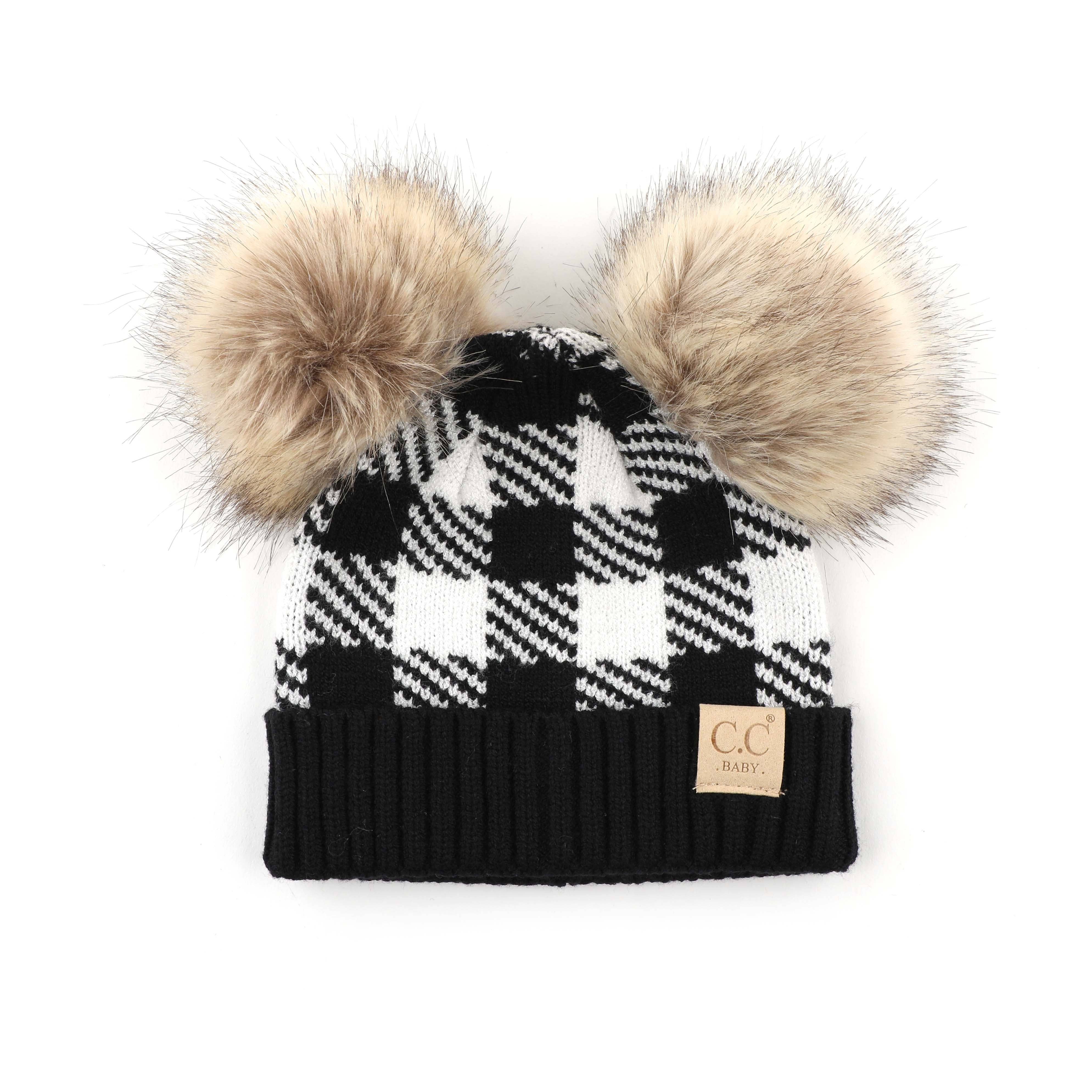Truly Contagious – Engroshandel Beanie - Børn – CC Baby Buffalo Plaid Dobbelt Pom hue (BABY-25-POMPOM)0