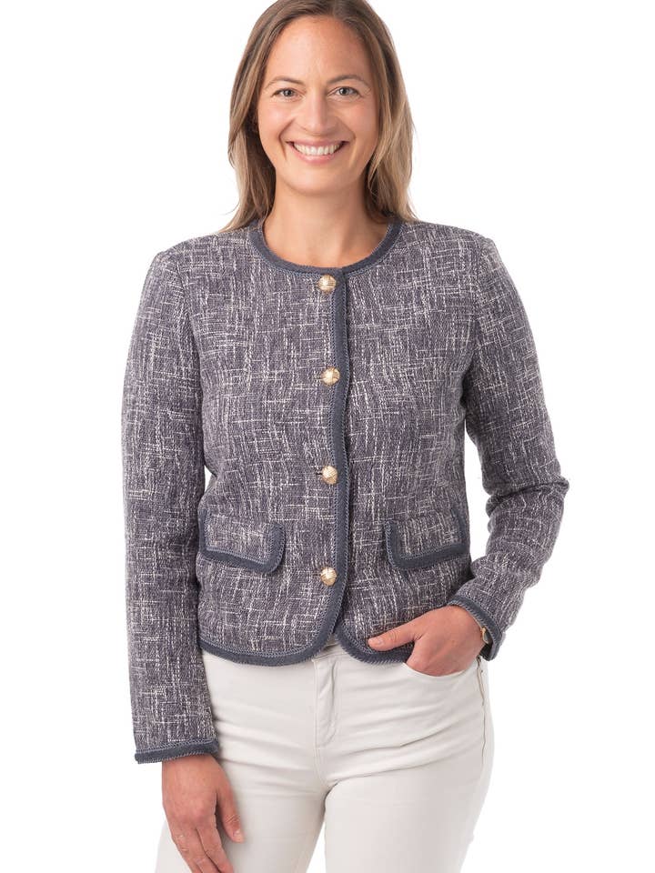 Milana FB236 - Casaco Clássico Curto de Ocasião Azul-Marinho por atacado de Franchetti Bond