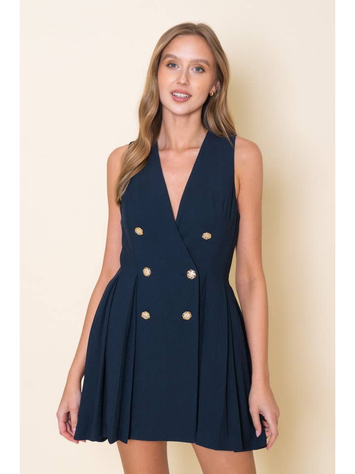 navy PREPPY CHIC COLLAR SLEEVELESS PLEATED MINI DRESS-DI10723FO for wholesale on Faire