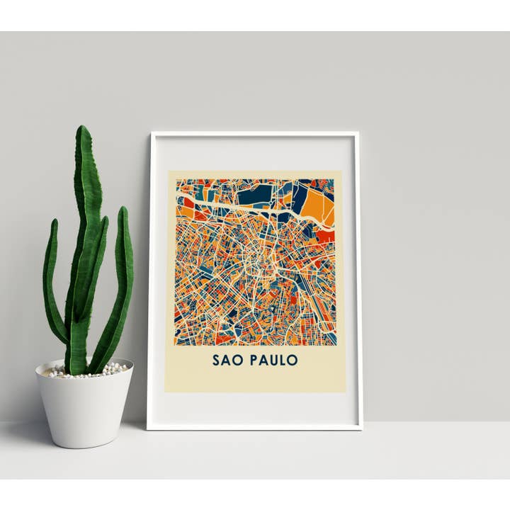 11" x 14" Sao Paulo Map Print - Chroma Style Prussian for wholesale by ILIKEMAPS