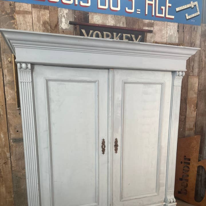 Antique Dutch Painted Chalk Blue Pine Double Armoire for wholesale by belvoir