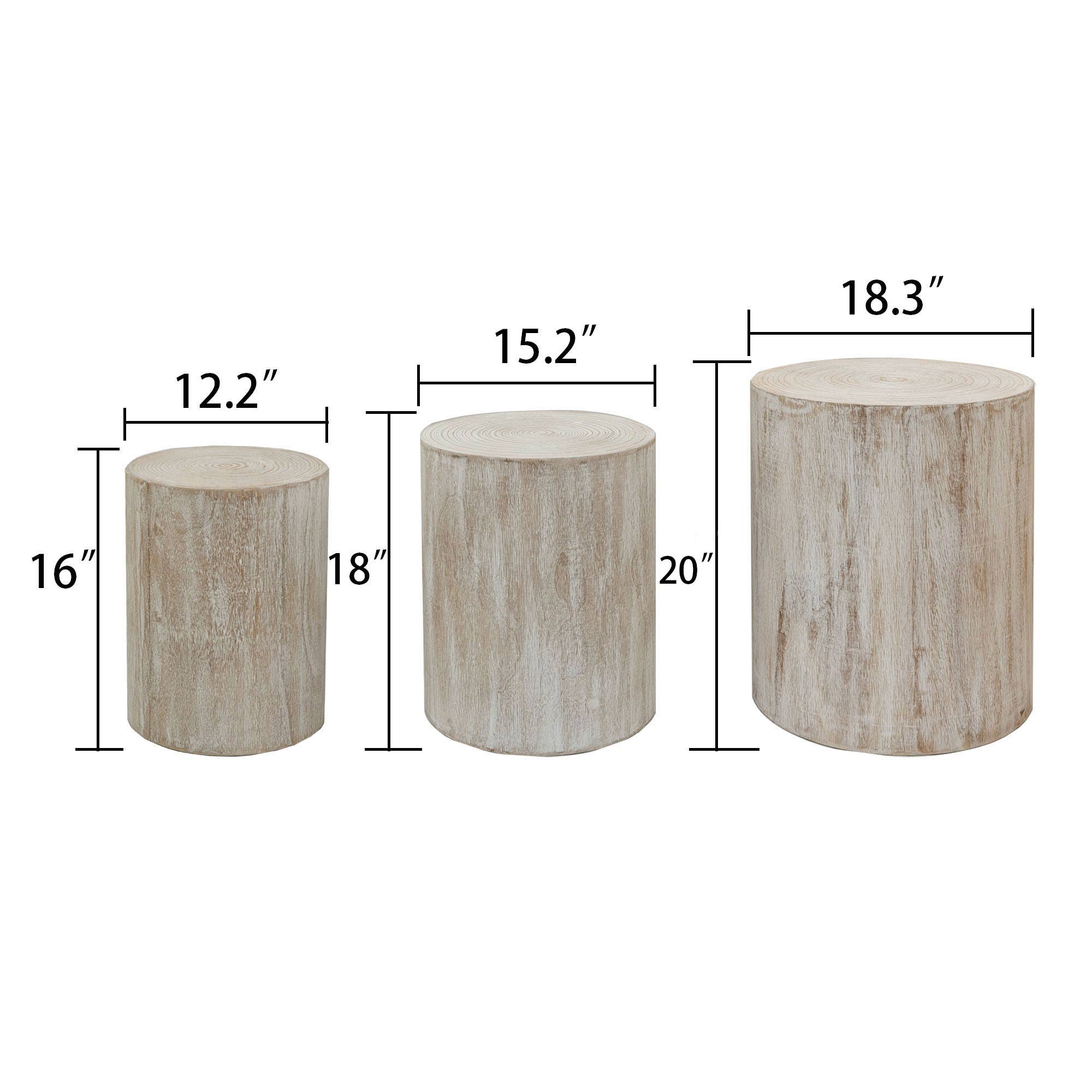 39F Inc. - Wholesale Coffee Table - Set of 3 Whitewashed Wood Coffee & End Tables, Plant Stands6