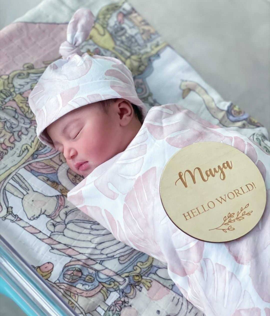 Minky Myles - Wholesale Swaddle Set - Baby - Pink palm blanket with headband - swaddle set4