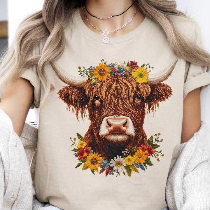 Par.tees by Party On! - Wholesale T-Shirt (Graphic) - Women's - Highland Cow Farmers Market Western Country Graphic Tee