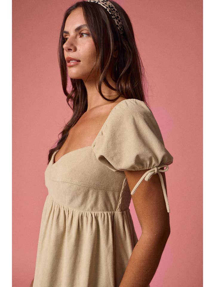 Taupe PD19024 - Sweetheart Puff Sleeve Dress for wholesale on Faire2