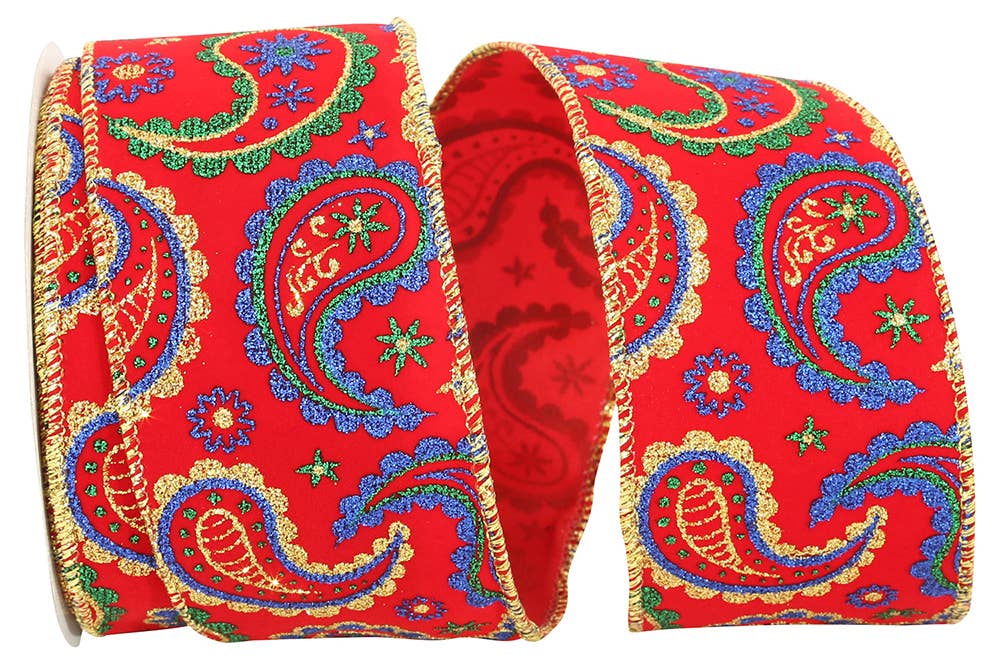 RELIANT RIBBON - Wholesale Ribbon - Gift Wrapping - Paisley Velvet Jeweltones Wired Edge, 2-1/2 In, 10 Yards0