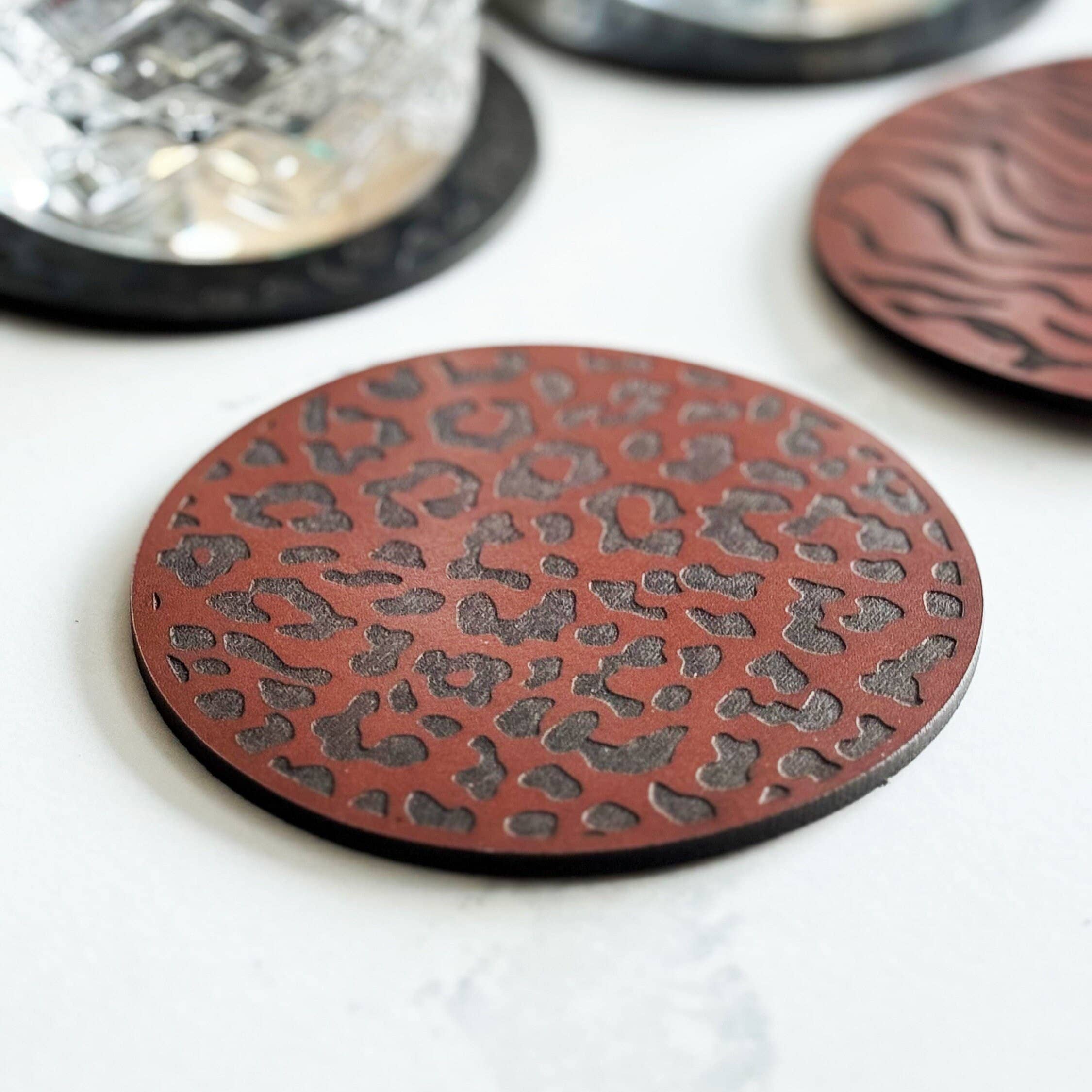 Parkin & Lewis - Wholesale Coasters - One Tan Animal Print Leather Coaster0