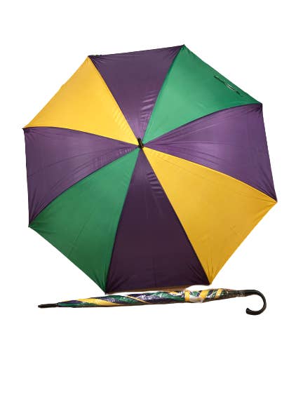 Paraguas de golf con paneles morados, verdes y dorados para venta al por mayor de Mardi Gras Creations