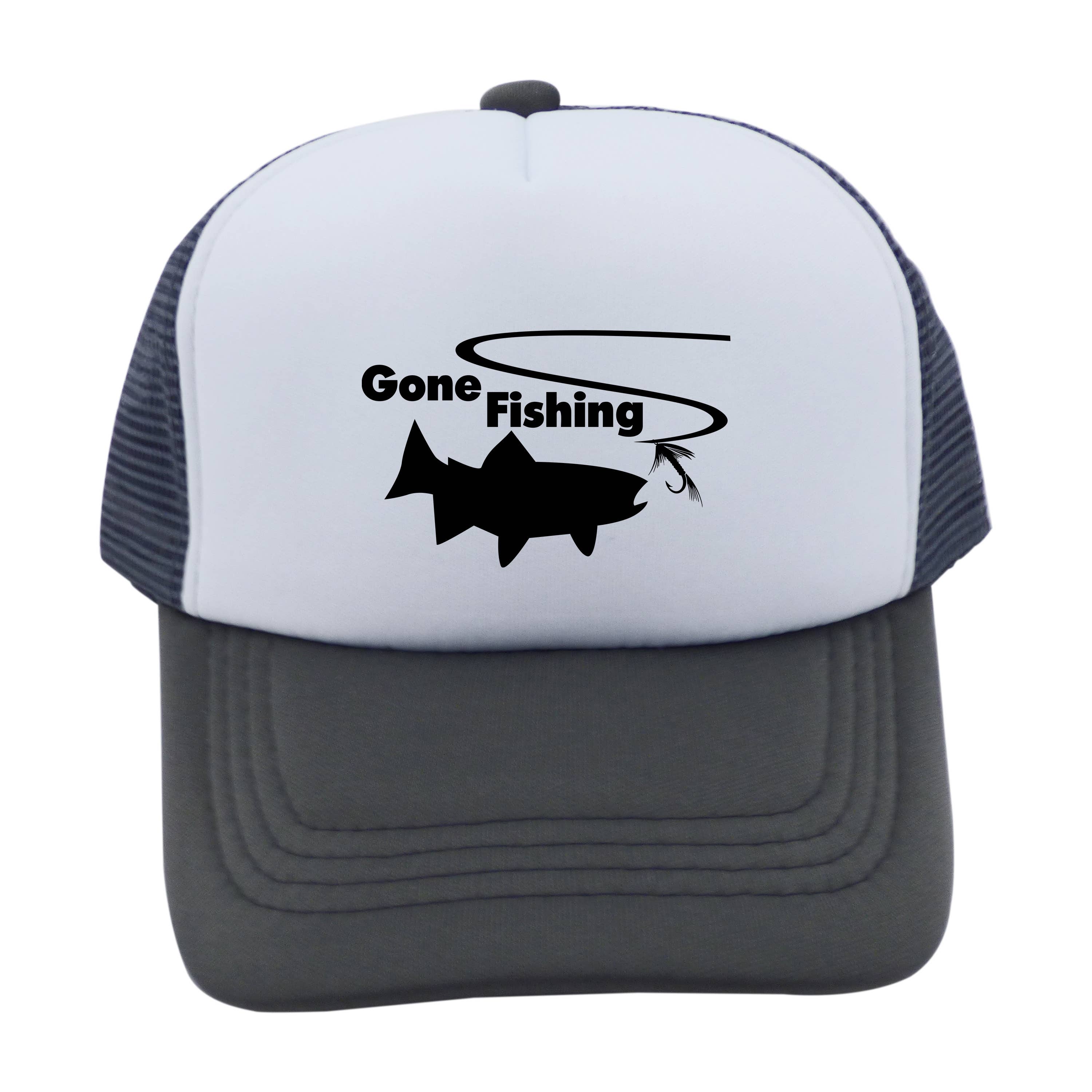 Outdoorable Apparel - Wholesale Baseball Cap - Kids - Grey with Black Gone Fishing Hat0