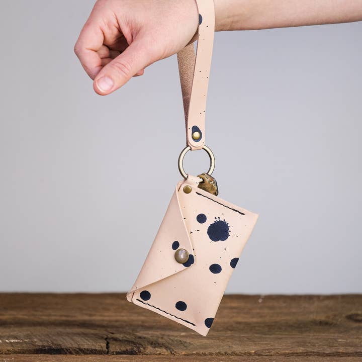 Splatter Leather ID Keychain Wristlet Wallet for wholesale by Choice Goods Co.