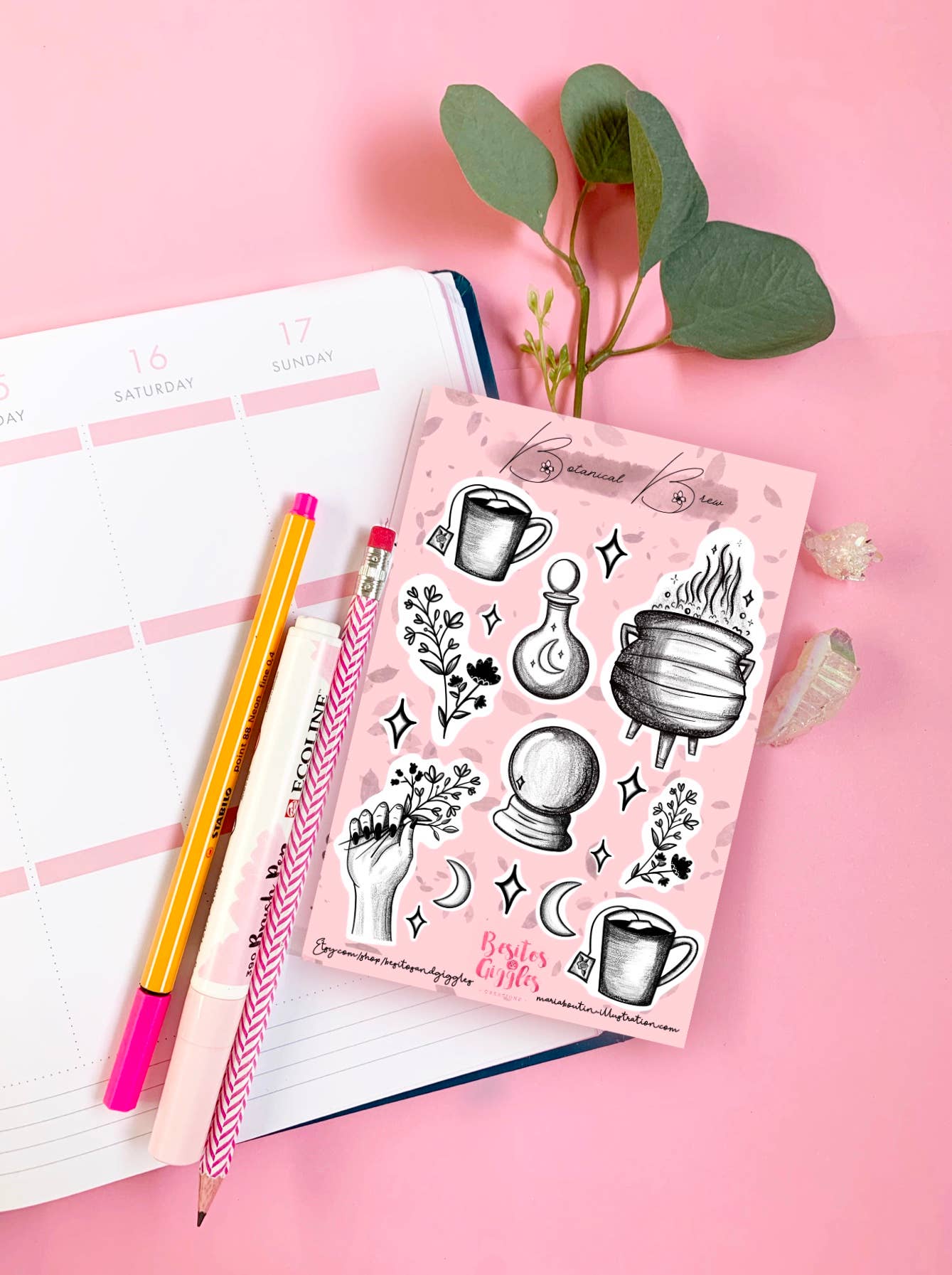 Besitos & Giggles Creations – wholesale Sticker – Witch's Brew Botanical Brew sticker sheet1