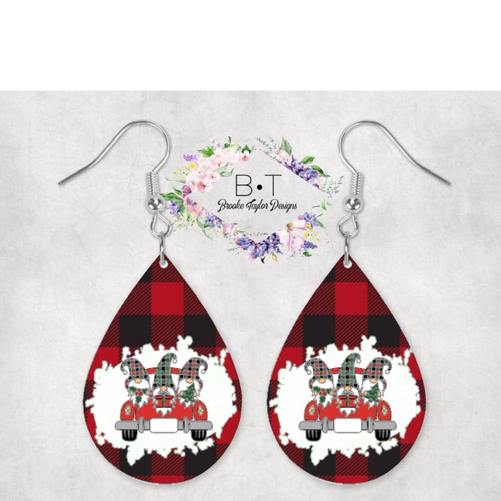 Pendientes de gnomo a cuadros de búfalo para venta al por mayor de Brooke Taylor Designs