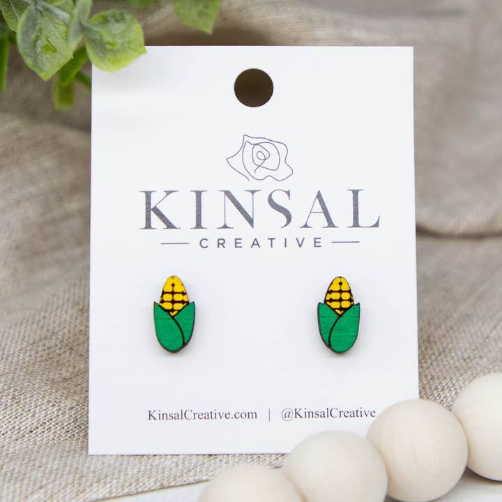 Kinsal Creative - Wholesale Stud/Post Earrings - Corn Cob Wood Stud Earrings0