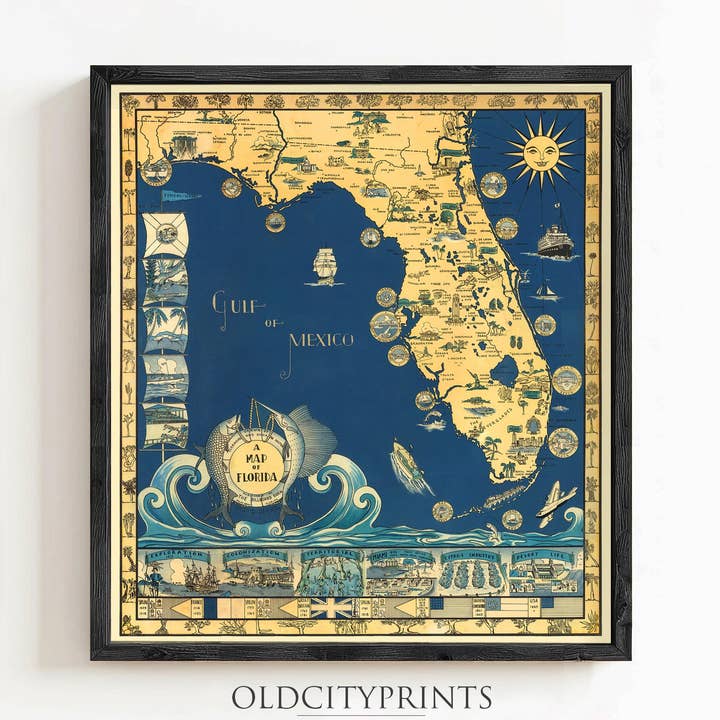 Vieille carte de la Floride 1935 Carte vintage | Impression d'art mural de carte vintage pour la vente par OldCityPrints - Old Maps and Posters