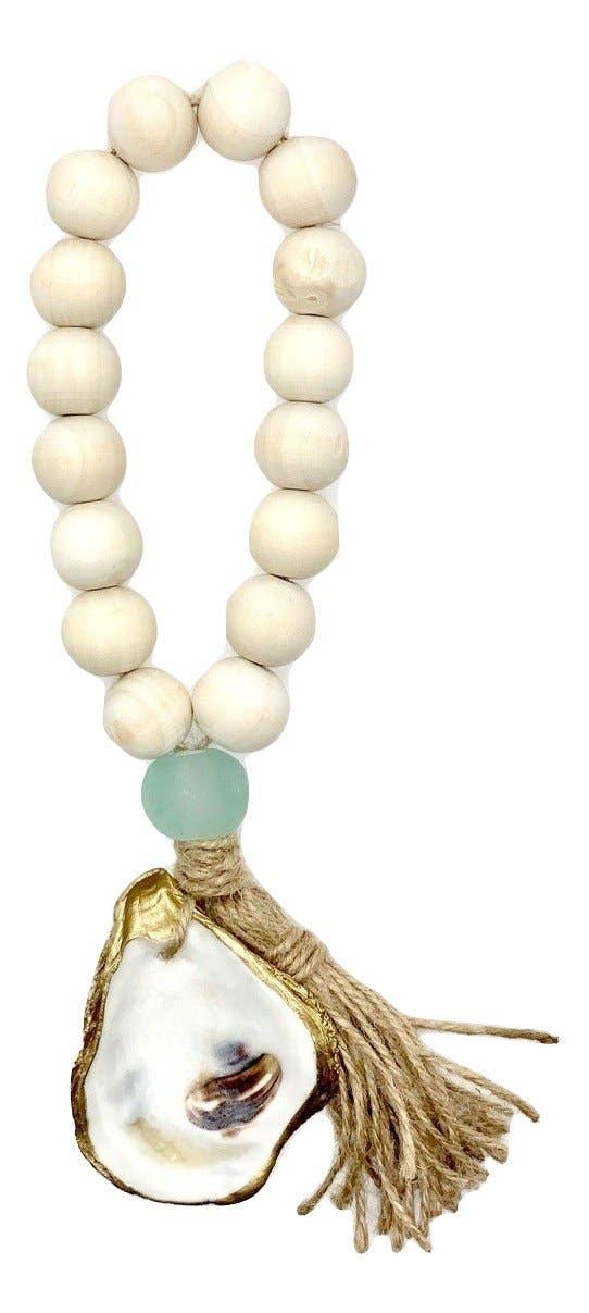 The Gilded Shell - Wholesale Decorative Tabletop Object - Lagoon - Natural Wood Bead Decor with Gold Oyster, Sea Glass0