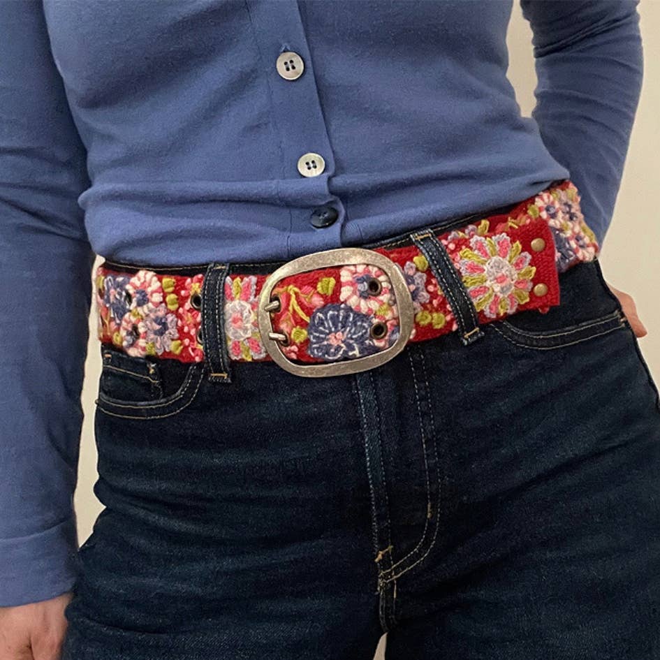 Jenny Krauss - Wholesale Belt - Women's - Teaberry Embroidered Wool Belt1