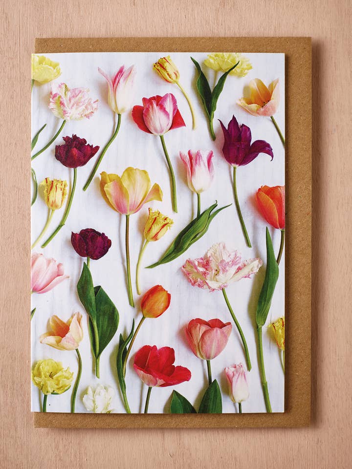 'Tulips From Fiona's Flower Farm' Greetings Card for wholesale by Jane Scott Flowers