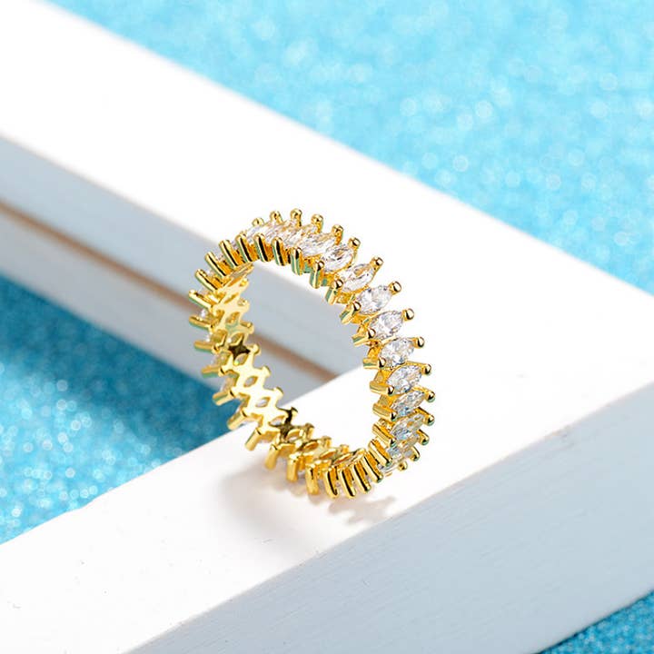 Perimade & Co. LLC – wholesale Multi-stone ring – Dainty Gold Marquise Cut Eternity Band Ring in Solid Copper2