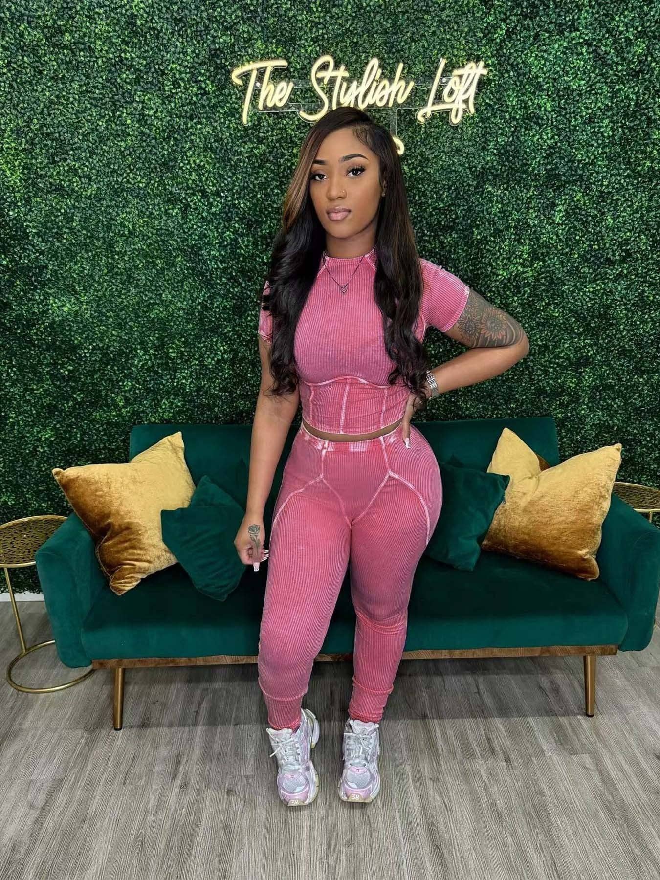 MB Fashion Wholesale - Wholesale Activewear Set - Women's - MB FASHION QUALITY RIBBED FABRIC WASHED 2 PCS SET 4015LY10