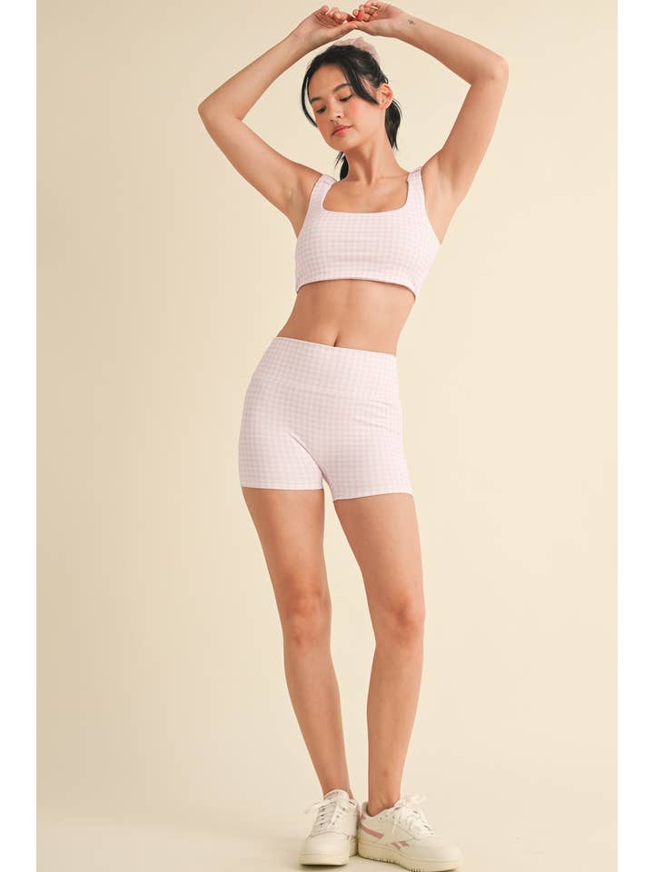 KIMBERLY C - Wholesale Sports Bra - Women's - Gingham Print Ruched Bra Top