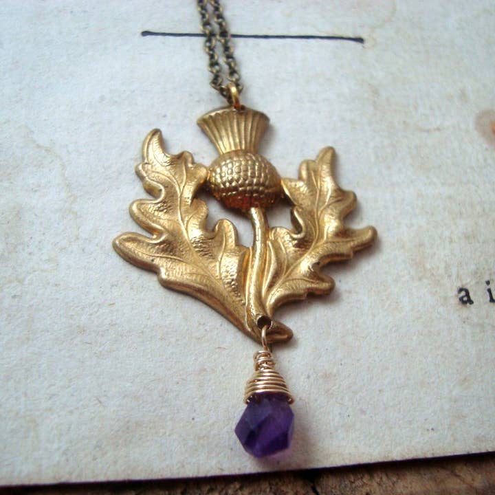Fuchsia Bloom Studio - Wholesale Pendant/Charm Necklace - Scottish Thistle Necklace With Amethyst3