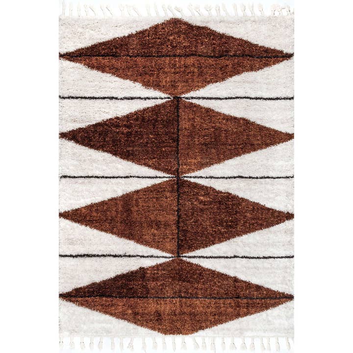 Rust Kali Shaggy Diamond Tassel Area Rug for wholesale on Faire