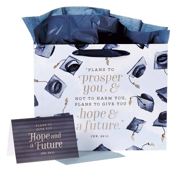 Hope & a Future Large Blue Gift Bag Set for Graduates with C for wholesale by Christian Art Gifts