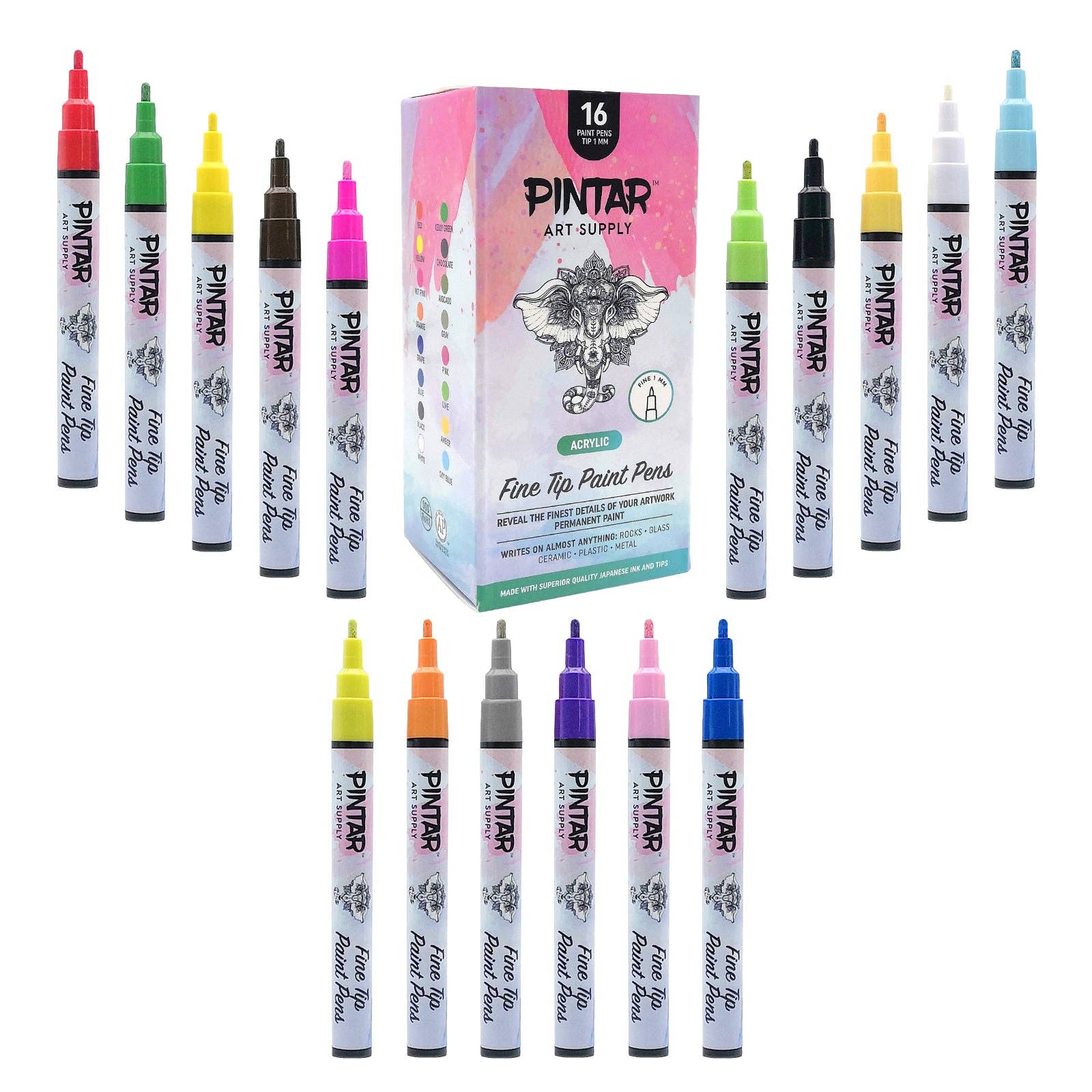 Pintar Earth Tone Paint Pens 0.7MM 20 Pack Marker Set with Extra Fine Tip |  Use on Rocks, Canvas, Glass, Ceramics | Quick-Dry Action Tip Markers