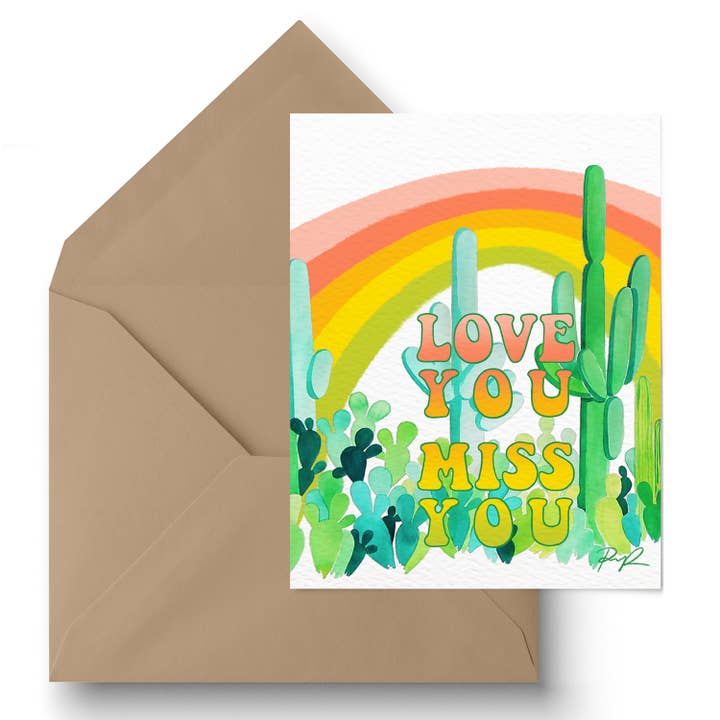 "Love You, Miss You" Greeting Card for wholesale by Paige Poppe Art