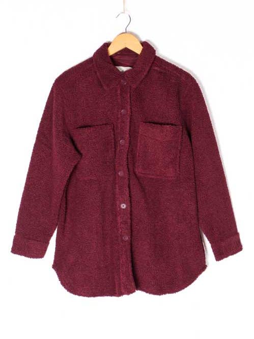 Good Stuff Apparel - Wholesale Jacket - Women's - Women's Long Sleeve Pocketed Teddy Sherpa Shacket