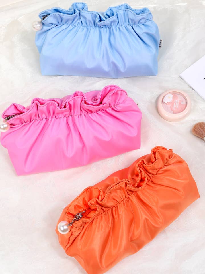 Top plisado Bolsa de aseo de color sólido para venta al por mayor de Tickled Teal