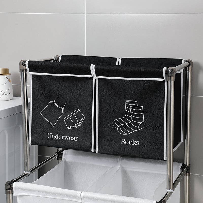 39F Inc. - Wholesale Laundry Basket - 2-Tier Laundry Sorter with 4 Removable Bags and Wheels3