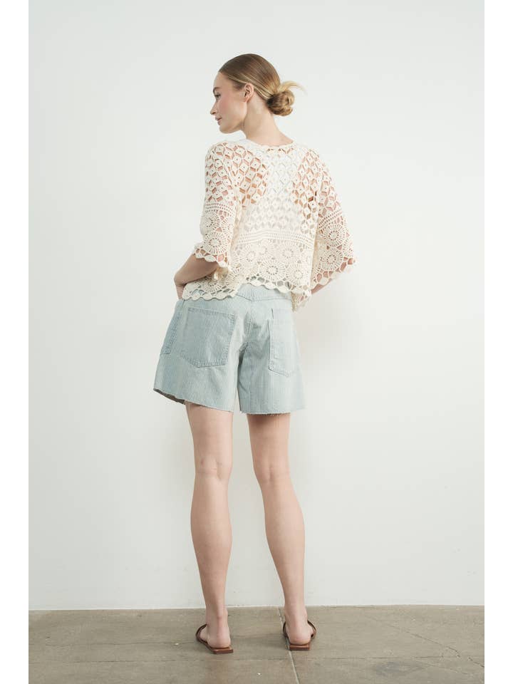 Aaron & Amber – wholesale Stickad topp - Dam – MAT3235 VIRKAD KORTÄRMAD TOPP14