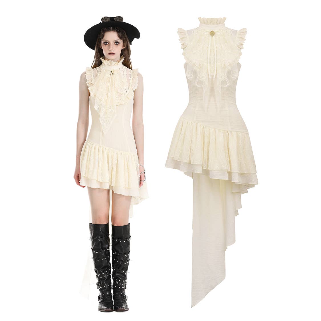 Western Fashion - Wholesale Jurk - Dames - Steampunk beige jurk met onregelmatige kant0