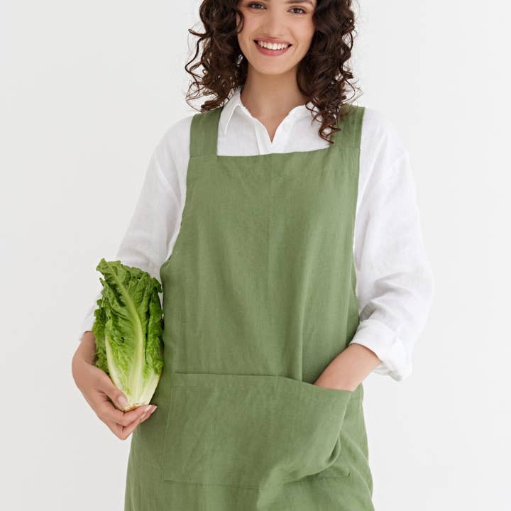 MagicLinen (We handle U.S. import procedures for you) – Engroshandel Forklæde – Forklæde i hør med krydsede stropper i forskellige farver2